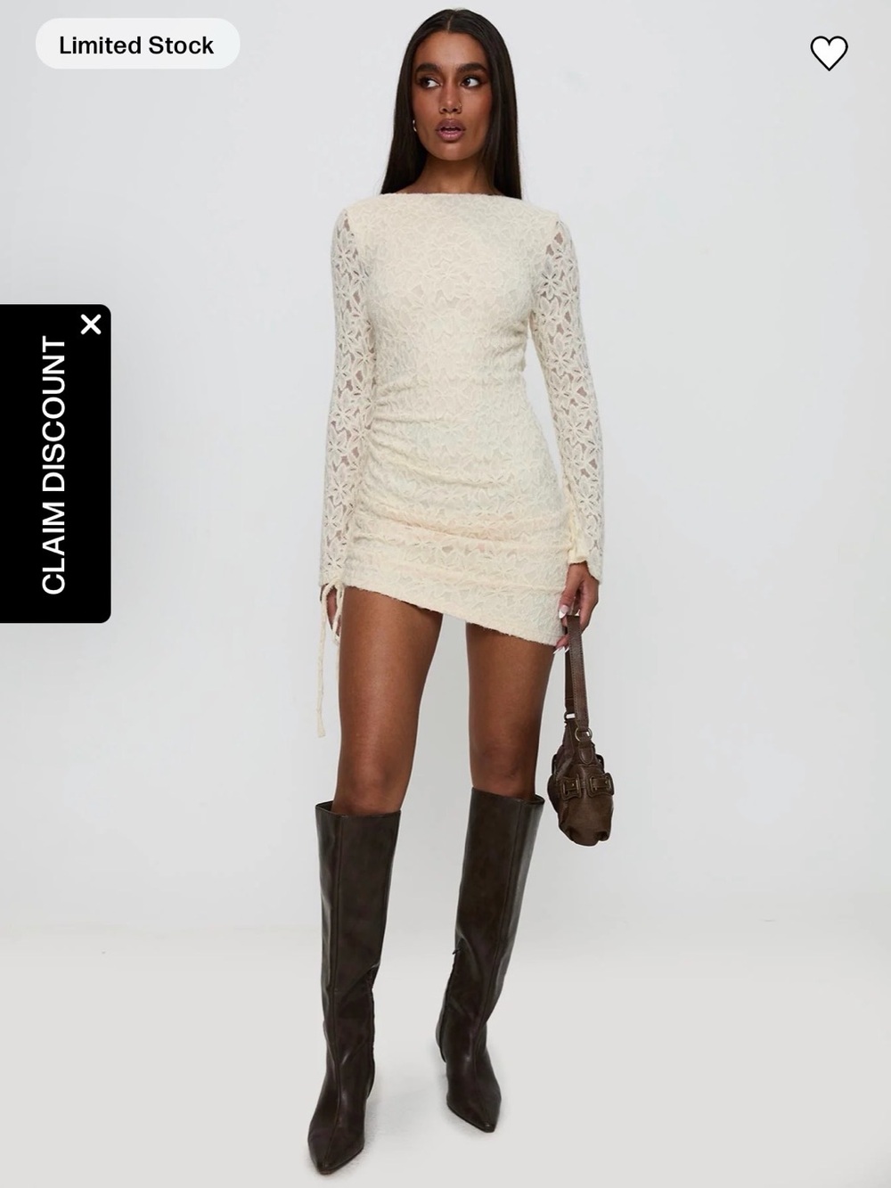 Princess Polly Que Sera Long Sleeve Mini Dress Cream